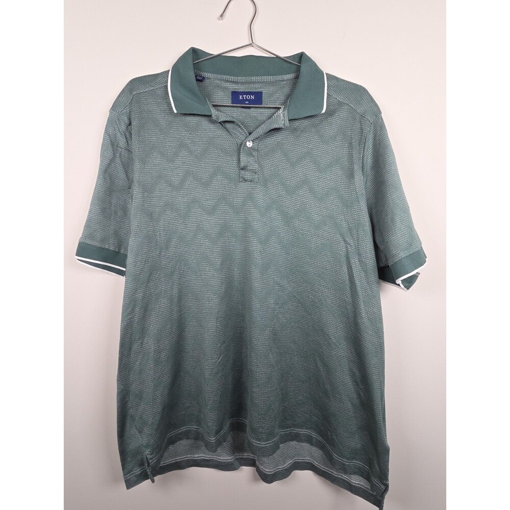 Eton Polo Shirt Mens XL Green Banded Slim Fit Pique Short Sleeve Made In Romania